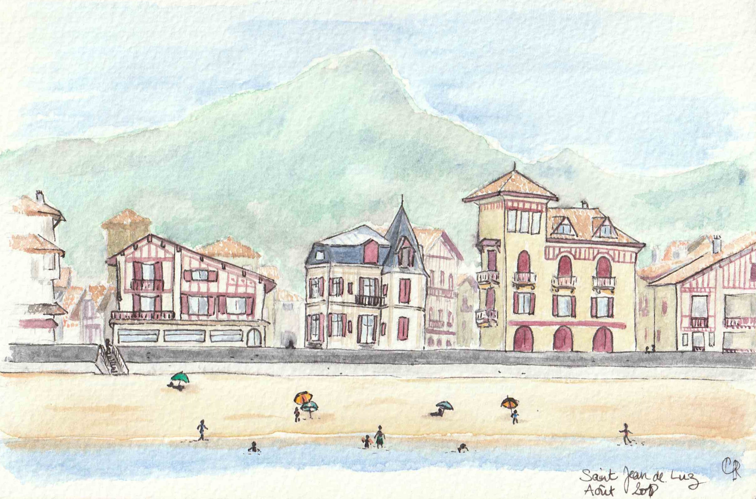 Aquarelle digue de Saint Jean de Luz, Pays basque