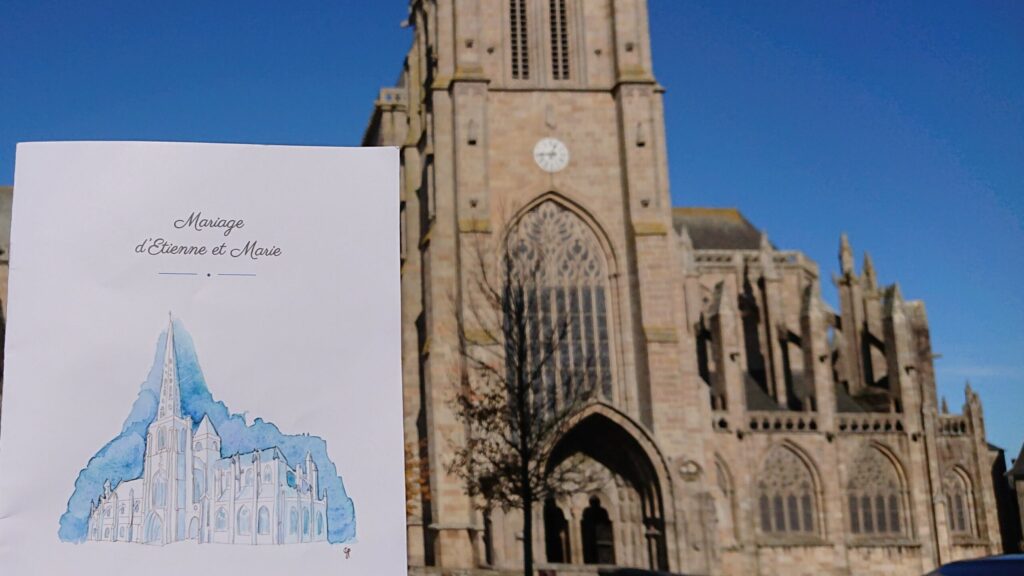 Aquarelle Photo Cathédrale Saint Tugdual, Tréguier, Bretagne