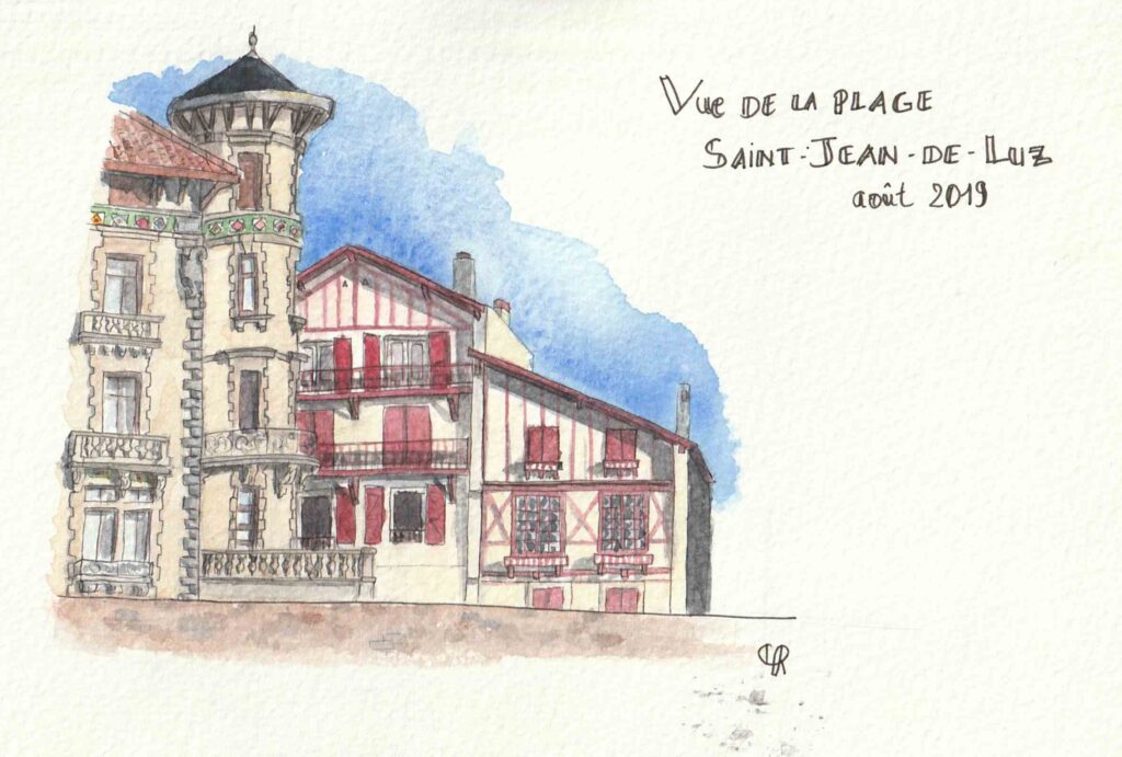 Aquarelle maison digue Saint Jean de Luz, Pays basque