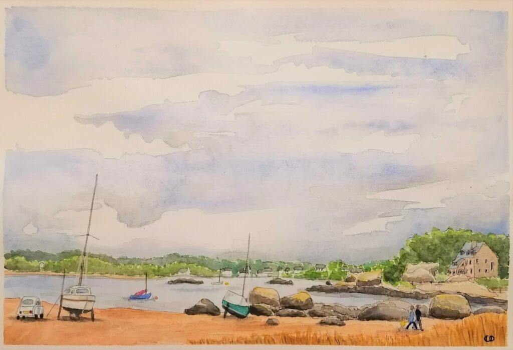 Aquarelle Baie Sainte Anne depuis l'île Renote, Trégastel
