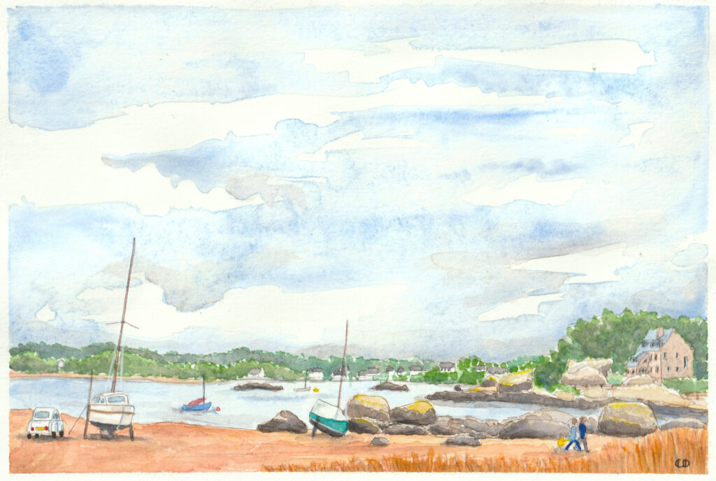 Aquarelle Baie Sainte Anne depuis l'île Renote, Trégastel