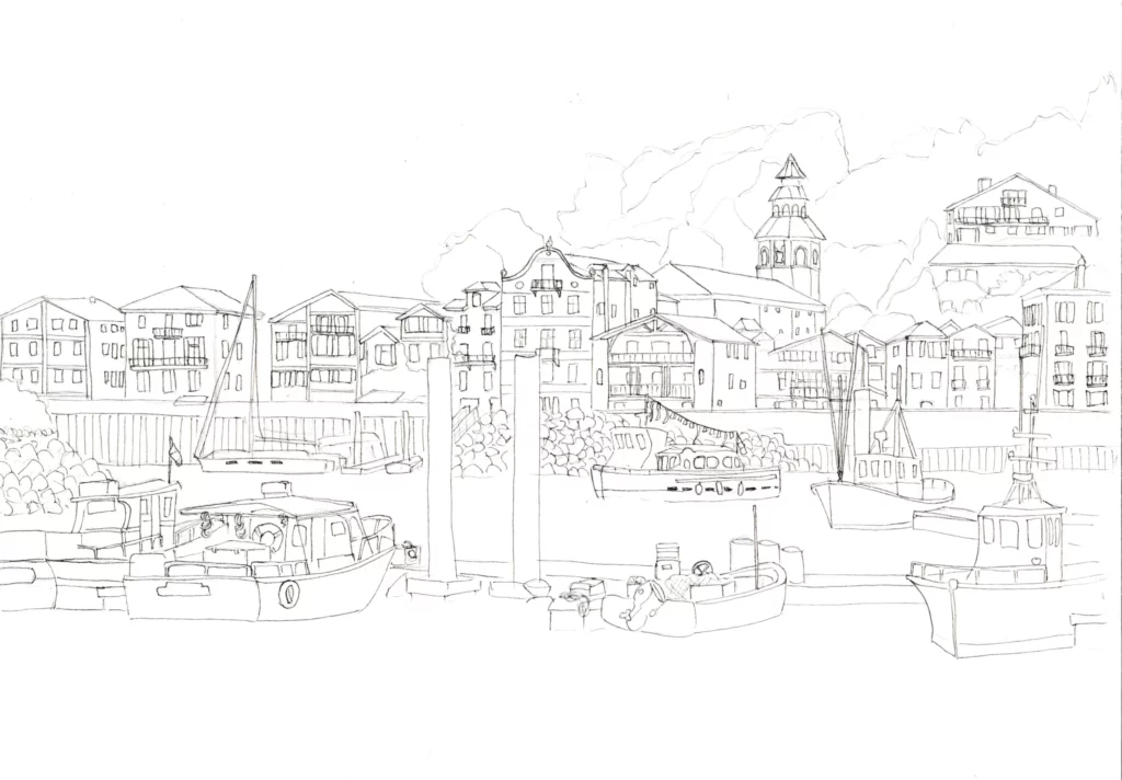 Dessin crayon port Saint Jean de Luz
