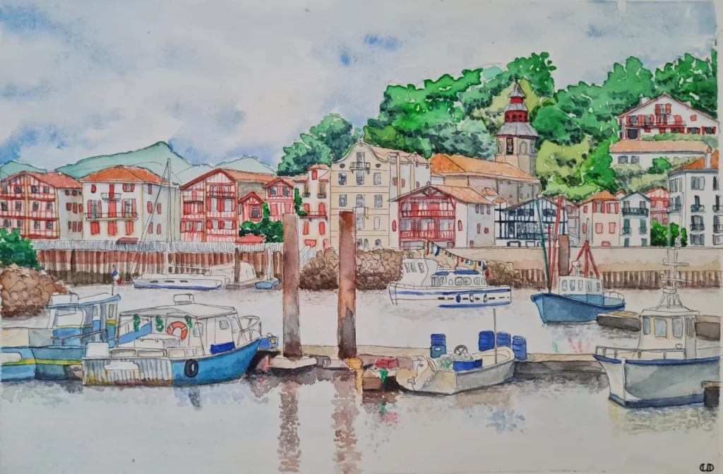 Port de Saint Jean de Luz à l'aquarelle