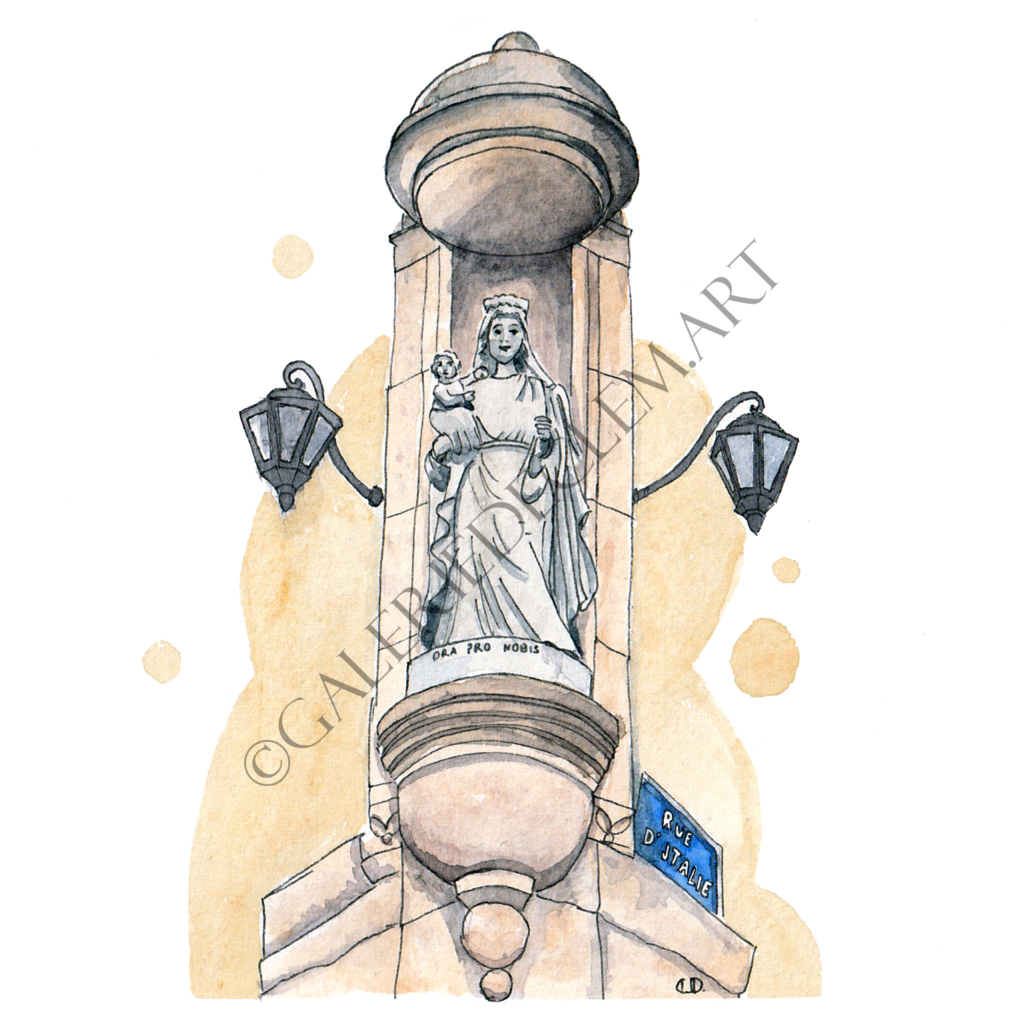 Statut de la Bienheureuse Vierge Marie, rue d'Italie, Aix-en-Provence. Aquarelle sur papier 300g/m2 - 13x13 cm