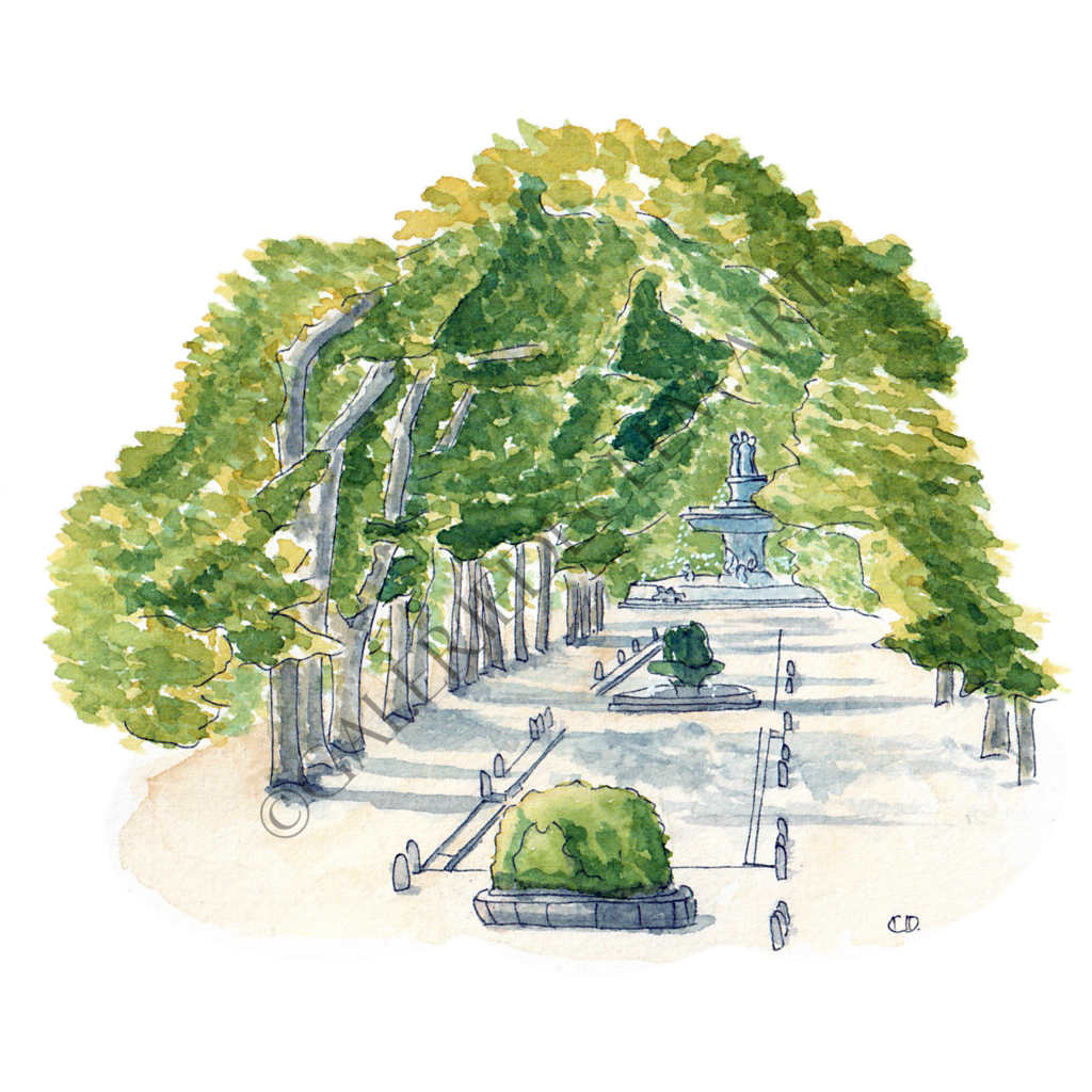 Cours Mirabeau, Aix-en-Provence. Aquarelle sur papier 300g/m2 - 13x13 cm