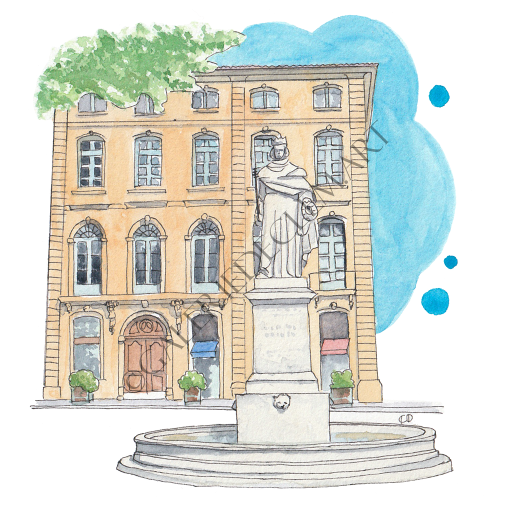 Fontaine du Roi Renée, Aix-en-Provence. Aquarelle sur papier 300g/m2 - 13x13 cm